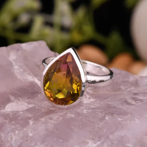 Vista 32 de PANOPLY Bio Pink Doublet Quartz Solid 925 Sterling Silver Ring for Women