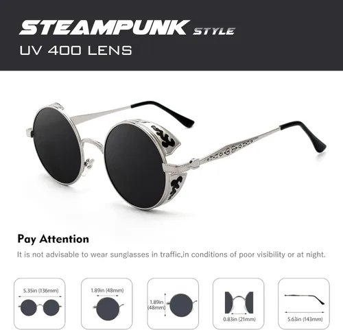 Vista 5 de CGID E72 Retro Steampunk Style Inspired Round Metal Circle Polarized Sunglasses for Women Men