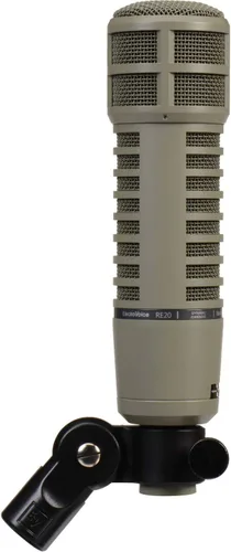 Vista 2 de Electro-Voice RE20 - Micrófono locutor de transmisión con paquete Variable-D (beige fawn) con filtro pop de dirección frontal y cable XLR-XLR