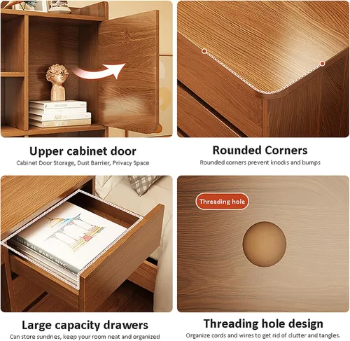 Vista 5 de HM&DX Escritorio para computadora de oficina en casa con gabinete, escritorio de estudio de madera con cajones, muebles modernos de madera