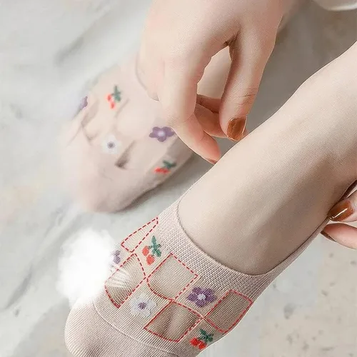 Vista 2 de CYee 6 pares de calcetines planos de malla transparente transparente para mujer, calcetines de malla transparente que no se ven de red, calcetines