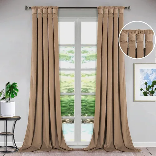Vista 12 de Bhoomi Collection Cortinas opacas con pestaña superior para sala de estar, cortinas de ventana con aislamiento térmico, oscurecimiento de Rojo Sangre