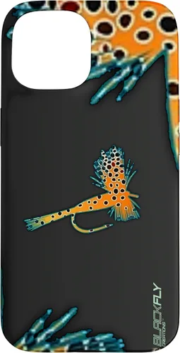 Vista 6 de Funda para iPhone 16 con mosca y pesca con moscas secas de piel de trucha por Black Fly Case