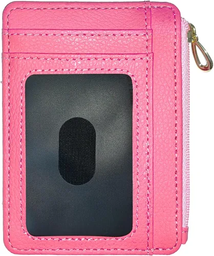 Vista 13 de CATCH ON Cartera pequeña para mujeres y hombres, delgada y minimalista de piel sintética, bolsillo frontal, tarjetero con bolsillo con cremallera