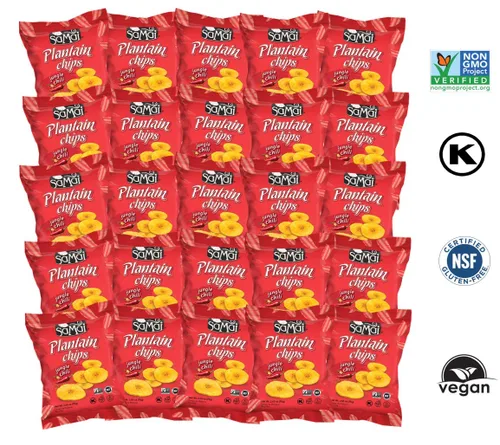 Vista 3 de SAMAI Chips de plátano de chile de 2.65 onzas, paquete de 15 unidades, totalmente naturales, sin OMG, sin gluten y Kosher