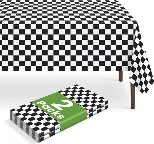 Vista 141 de Paquete de 2 manteles rectangulares desechables color negro, manteles de plástico negro para fiestas, 54 x 108 pulgadas, mantel de campamento