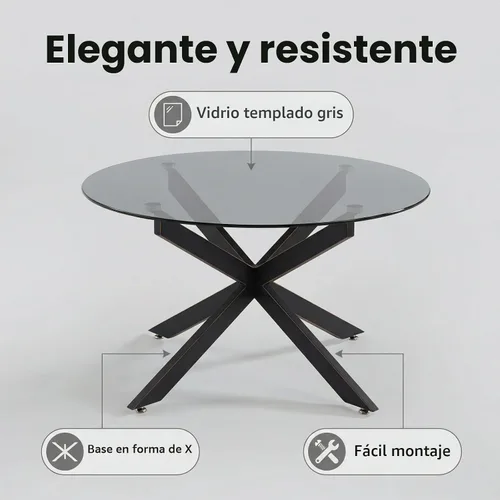 Vista 3 de Mesas de centro de cristal redondas y negras para sala de estar, oficina en casa, mesa central moderna y simple con parte superior de vidrio
