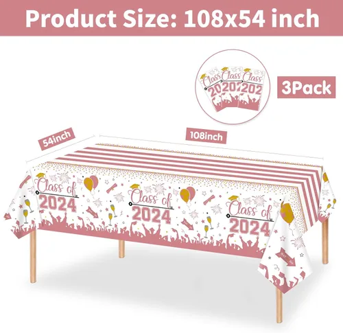 Vista 3 de DUAIAI Decoraciones para fiestas de graduación 2024, paquete de 3 manteles de graduación de tamaño grande, 54 x 108 pulgadas, decoración de plástico