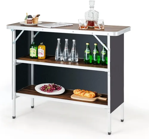 Vista 10 de HAPPYGRILL Mesa de campamento plegable con almacenamiento, mesa de picnic de aluminio con estantes de 2 niveles, mesa grande, bolsa de transporte
