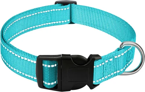 Vista 8 de Collar para perro con hebilla, de nailon transpirable, reflectante, ajustable, para perros pequeños, medianos y grandes, color rosa intenso, grande