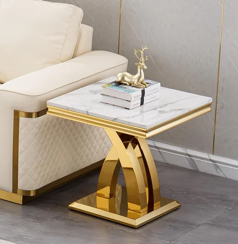 Vista 13 de SSLine Mesa de Centro Rectangular de Mármol Sintético para Sala de Estar, Mesa Central Moderna de Mármol Blanco de Lujo con Base Doble en Forma de U