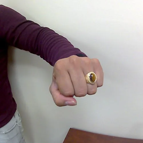 Vista 5 de Anillo masónico de oro amarillo de 14 quilates con cabujón de ojo de tigre