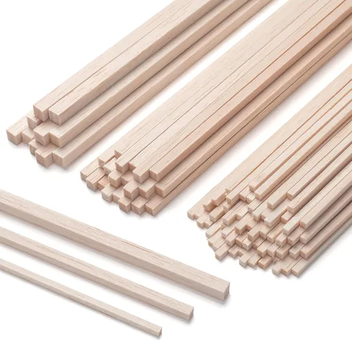Vista 15 de Palitos de madera de balsa, tiras de madera de balsa, 20 varillas cuadradas de madera de 1/2 x 12 pulgadas para manualidades, palos de madera sin