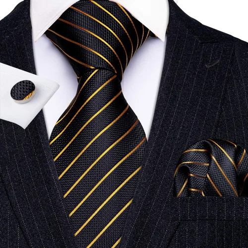 Vista 37 de Barry.Wang Juego de corbatas para hombre, corbata de seda a rayas, tejido a cuadros, gemelos formales, negocios, boda