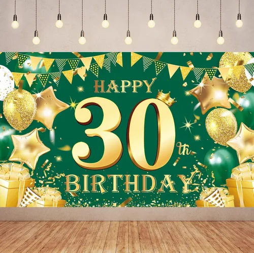 Vista 7 de Cartel de feliz cumpleaños número 100 de oro verde, 3.6 x 6 pies, montaje en pared, fiesta, cumpleaños