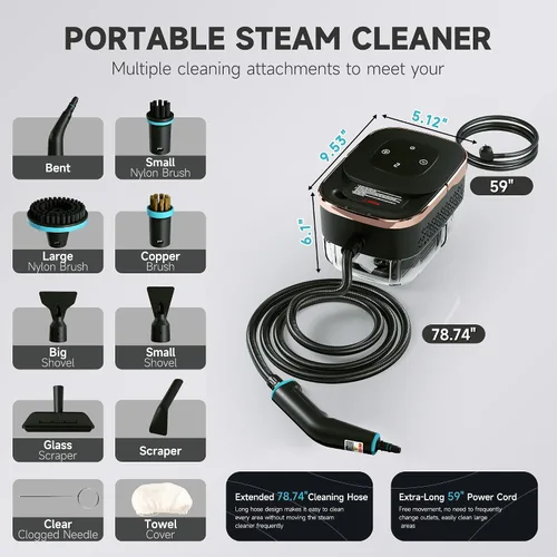 Vista 2 de Limpiador de vapor para el hogar, potente vaporizador para limpieza, presión de 4 bar y calor instantáneo de 15 segundos, vaporizador de limpieza