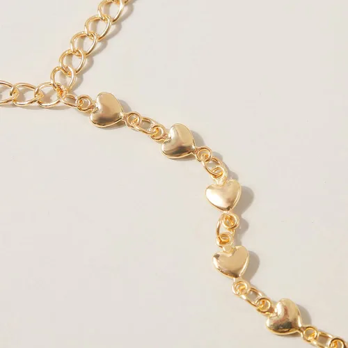 Vista 3 de Jumwrit Pulsera de cadena de mano con anillo de dedo, pulsera de eslabones dorados, arnés de mano de esclavo, pulsera de corazón de amor, pulsera