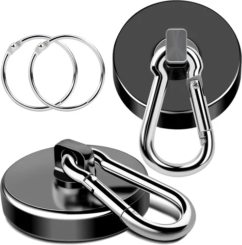 Vista 9 de MIKEDE Paquete de 6 ganchos magnéticos fuertes, ganchos magnéticos de neodimio de 70 libras de fuerza de tracción con mosquetón giratorio para Negro