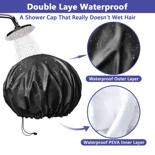 Vista 2 de 1 pieza de gorro de ducha, gorro de baño de doble capa y ajustable para la ducha, gorro de pelo extragrande reutilizable para mujer, exterior