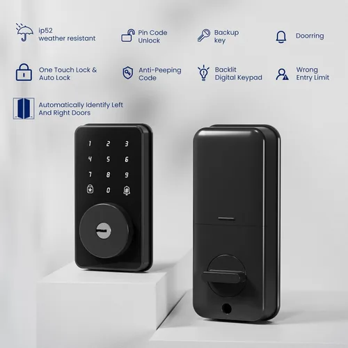 Vista 6 de Biquole - Cerradura de puerta de entrada sin llave con teclado, cerradura de puerta electrónica con código Smart Deadbolt Lock for Front Door
