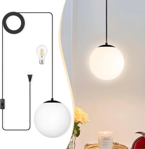 Vista 26 de KoKo&Yukina Luces colgantes modernas de globo de vidrio dorado de 6 pulgadas, paquete de 2 lámparas colgantes de vidrio transparente de mediados