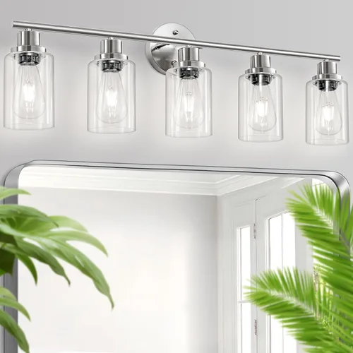 Vista 54 de Paquete de 2 luces de tocador de 1 luz, lámpara de baño de níquel cepillado con pantalla de vidrio blanco lechoso texturizado, accesorio