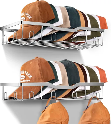 Vista 9 de KEETDY Percheros de metal para gorras de béisbol, organizador de sombreros de pared para 24 gorras, 2 paquetes de organizador resistente de Negro