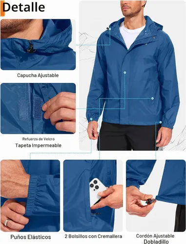 Vista 4 de Little Donkey Andy Chaqueta impermeable con capucha para hombre Azul clásico