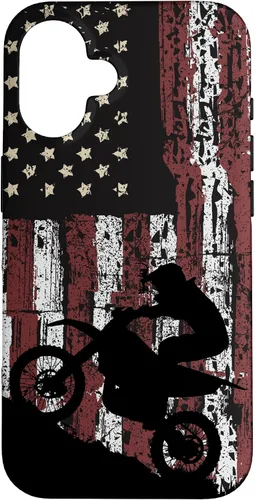 Vista 32 de Motocross Dirt Track Racing - Carcasa para iPhone 17, diseño de bandera de EE. UU., estilo vintage