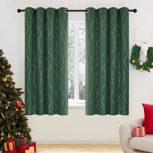 Vista 51 de Deconovo - Cortinas opacas con diseño dorado estampado y ojales, negro, de 42 pulgadas de ancho x 45 pulgadas de largo