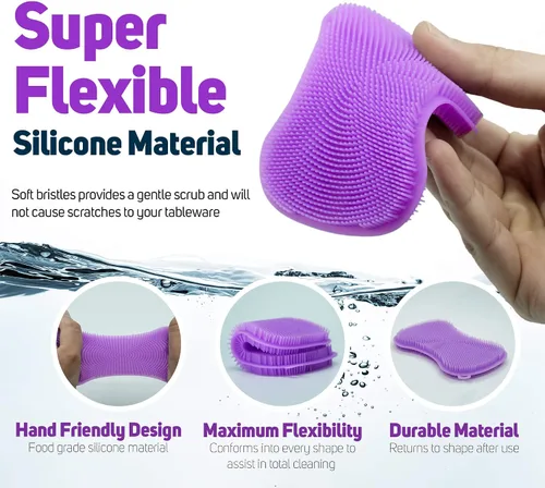 Vista 6 de Estropajo de Silicona para Lavar Platos de Cocina - Esponjas Mágicas de Grado Alimenticio Multiusos Mejores Esponjas Limpieza de Superficies