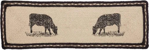Vista 3 de VHC Brands Farmhouse Flooring Miller Farm - Alfombra de escalera rectangular con estampado de yute, vaca, color blanco blanqueado