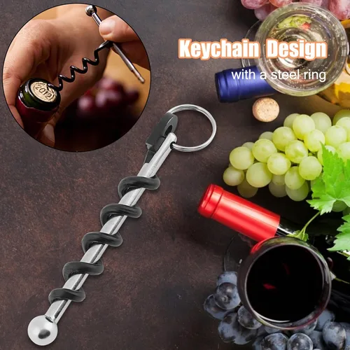 Vista 5 de Mini CorkSmart portátil, llavero de vino tinto con bisagras, juego de abridor de botellas de sacacorchos multiherramienta, sacacorchos, accesorio