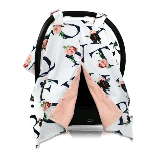 Vista 13 de Dear Baby Gear Toldo floral para asiento de automóvil para bebé con apertura de botón a presión, funda de asiento de automóvil para recién nacidos