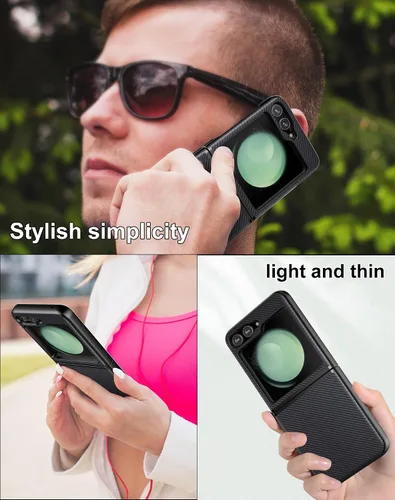 Vista 7 de Foluu Funda protectora delgada para Samsung Galaxy Z Flip 5 con protección de bisagra, correa de goma de piel sintética + carcasa de policarbonato