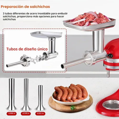 Vista 2 de KINGEAGLE - Accesorio para molinillo de alimentos para mezcladores KitchenAid, juego de accesorios para picadora de carne de acero inoxidable apto