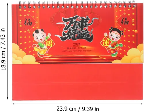 Vista 2 de NUOBESTY Calendario chino de escritorio 2024, calendario del año del dragón, calendario de escritorio chino lunar en espiral, calendario