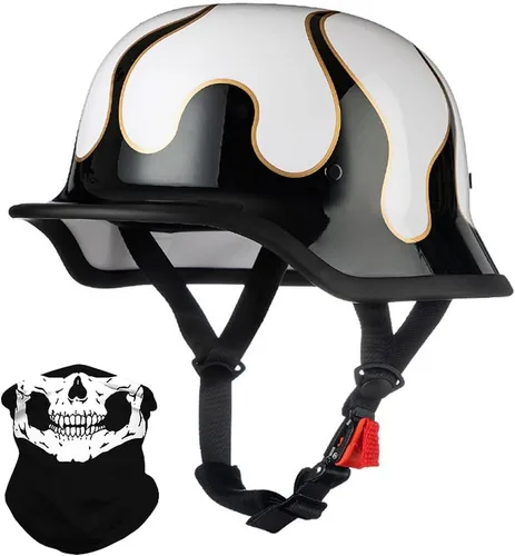 Vista 16 de Medio casco de motocicleta alemana vintage, aprobado por DOT, para adultos, hombres y mujeres, casco retro abierto, con hebilla ajustable