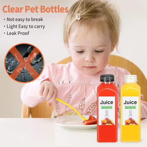 Vista 3 de 24 botellas de plástico de 16 onzas con tapas, botellas de jugo con tapas, recipientes reutilizables y claros para bebidas como leche, batidos, jugo
