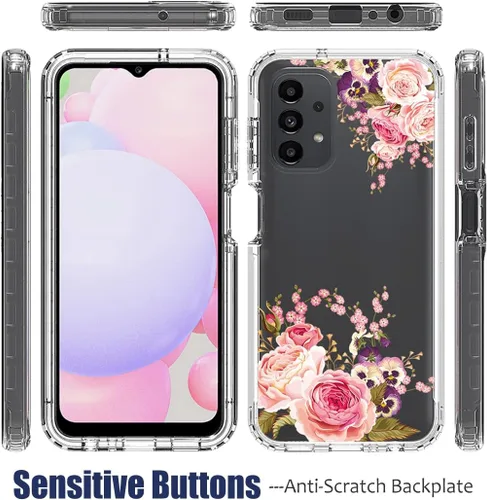 Vista 9 de Funda para Galaxy A13 4G/A13 LTE 4G SM-A135F con protector de pantalla de vidrio templado, cuerpo completo, diseño floral, a prueba de golpes, funda