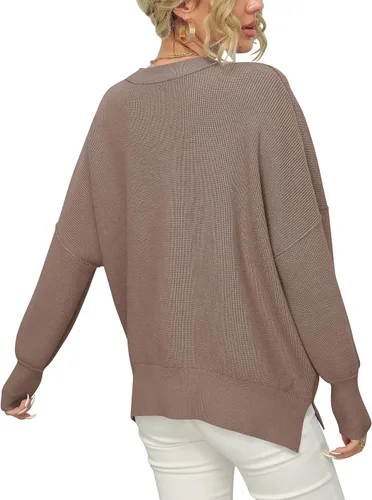 Vista 5 de LOGENE Women's Oversized Batwing Long Sleeve Crewneck Side Slit Ribbed Knit Pullover Sweater Tops