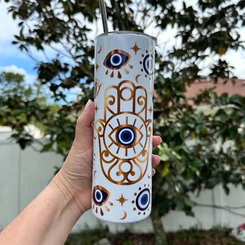 Vista 6 de Evil Eye Tumbler With Lid And Straw 20oz Spiritual Gifts For Women Coffee Tumbler For Women Stainless Steel Vacuum Tumbler Travel Drinking Cups With