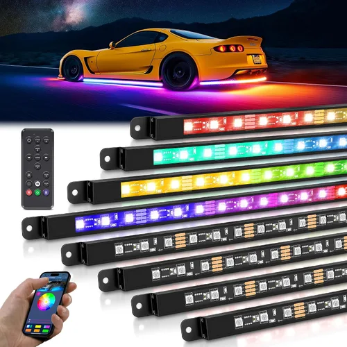 Vista 12 de MICTUNING U8 RGB - Barra de luz LED de brillo bajo, control remoto dual, tira de luz LED multicolor para debajo del cuerpo del auto con carcasa