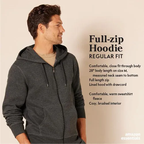 Vista 2 de Tienda Essentials - Sudadera con capucha de vellón y cremallera completa, para hombre