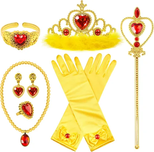Vista 8 de Accesorios de Vestido de Princesa Guantes de Princesa, Conjunto de Vestir de 7 Piezas BIBUTY para Niñas Pequeñas Azul