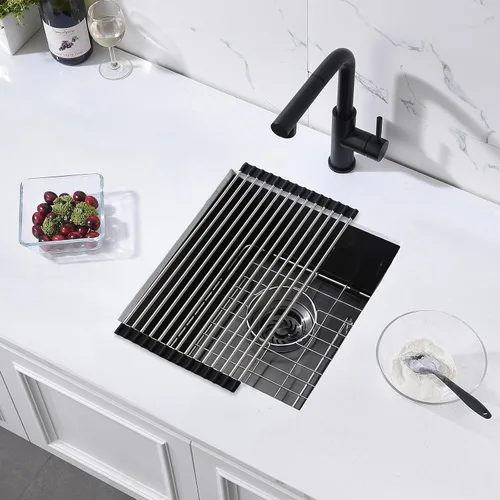 Vista 2 de Fregadero de cocina negro de 15 x 16 x 9 pulgadas, fregadero de cocina pequeño de acero inoxidable negro para preparación debajo del fregadero