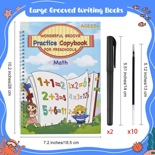 Vista 2 de AALGO Libros de práctica de escritura grandes con ranuras mágicas, práctica de escritura a mano reutilizable para niños de 8 a 10 años, libro