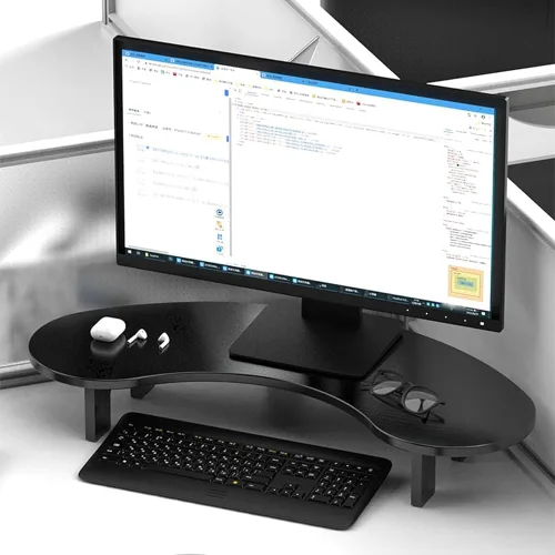 Vista 7 de Solid Wooden Curved Corner Monitor Stand – 2 Heights & 2 Sizes Arc Screen Riser for Desk Office Desktop Blanco
