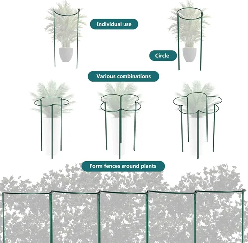 Vista 2 de TCBWFY Paquete de 10 estacas de soporte para plantas de jardín, 10 pulgadas de ancho, 16 de alta resistencia, entrelazadas, semicirculadas