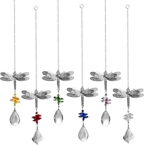 Vista 6 de WEISIPU Prisma atrapasoles de cristal – Atrapasoles de libélula para ventanas colgantes de arco iris, decoración de árbol de Navidad, adorno de Verde